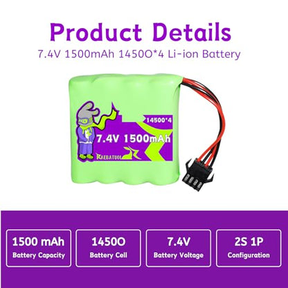 7.4V 1500mAh SM4P Plug Batteries for DEERC DE36W,Bluejay Remote Control Car, DE65 1809 RC Cars / DE36,2.4GHz High Speed RC Cars Toys, 1:12 Monster RC Truck Off Road with Charger