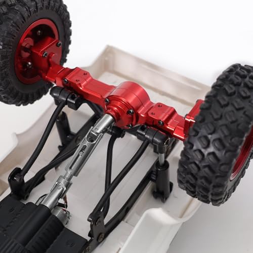 Metal Front & Rear Portal Axle Assembly Set for WPL C14 C24 B14 B24 B16 B36 C64 C64-1 C74 C74-1, Aluminum Axle Housing with Steel Gears, Steering Cups Tie Rods, 5mm RC Upgrade Parts (Red) - color: Red