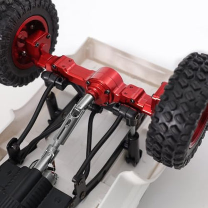 Metal Front & Rear Portal Axle Assembly Set for WPL C14 C24 B14 B24 B16 B36 C64 C64-1 C74 C74-1, Aluminum Axle Housing with Steel Gears, Steering Cups Tie Rods, 5mm RC Upgrade Parts (Red) - color: Red