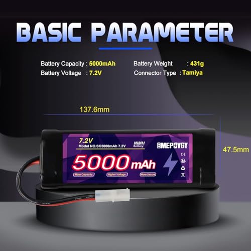 7.2V RC NiMH Battery 5000mAh Capacity Rechargeable 6-Cell Flat Battery Pack with TMY Plug(2 Packs) - color: 7.2V-2