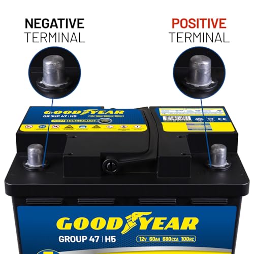 Goodyear 47-H5-AGM BCI Group Size 47 12V 60 AH, 100RC, 680 CCA Platinum series Rechargeable AGM Maintenance Free Automotive Battery