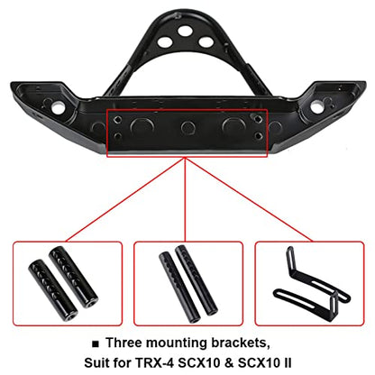 INJORA Metal Front Bumper with LED Light for 1:10 RC TRX-4 SCX10（Black）