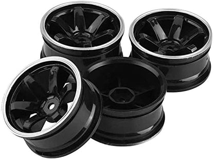 4Pcs 63mm RC Drift Car Tires Hard Tyres Plastic Wheel Rims for 1/10 On-Road Drifting Car for HSP Tamiya HPI Kyosho Spare Parts(Black/Silver) - color: Black/Silver