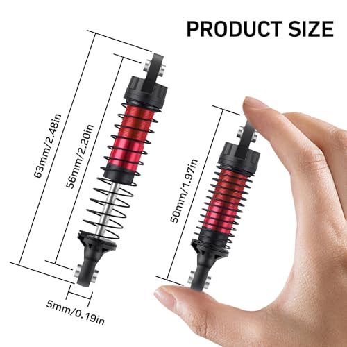 56MM Long Threaded Oil Shock Absorbers 4Pcs Adjustable Red Damper Upgrade Fit TRX4M TRX4MT 1/18 RC Crawler Car