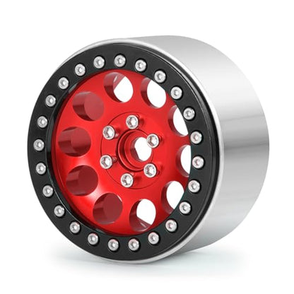 Aluminum 2.2" Beadlock Wheels Rims 35mm for 1/10 RC Crawler Truck Car SCX10,SCX10-II,TRX4,Wraith,4PCS (Red) - color: Red