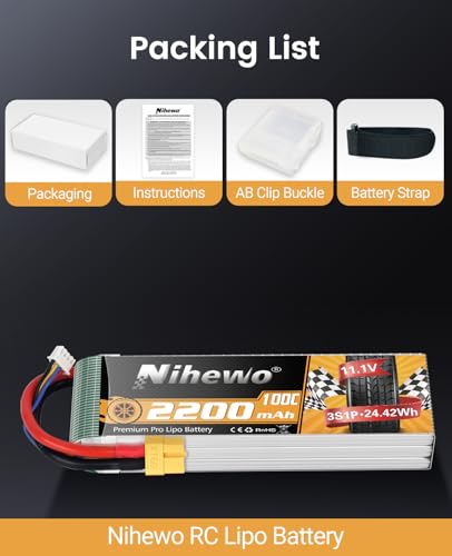 3S Lipo Battery 2200mAh 11.1V RC Lipo Battery Pack 100C with XT60 Plug Soft Case for RC Drone FPV Airplanes Multi-Motor Quadcopters Cars Trucks Boats Racing Models (2 Packs)