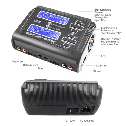 LiPo Battery Charger Dual RC Battery Charger Discharger 240W 10A for 1-6S LiPo LiHV Li-ion Life 1-15S NiCD NiMH PB Smart Batteries, Dual Channel Fast Balance Charger, RC Car Drone Boat