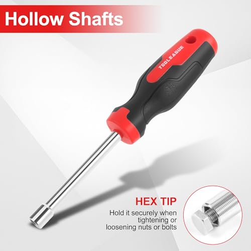 TOOLEAGUE 7Pcs SAE Nut Driver Set | 3/16, 1/4, 5/16, 11/32, 3/8, 7/16, 1/2 Inch, 3.5 Inch(1 Inch Hollow,2.5 Inch Solid) Shaft Nut Driver with Pass Through Design