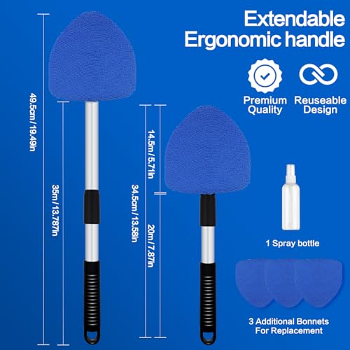 8 Pcs Car Window Cleaner Kit Triangle Shape Include Windshield Cleaning Tool with Extendable Handle 5 Microfiber Bonnets 1 Car Ventilation Brush 1 Empty 50ml Spray Bottle Glass Wiper Kits, Blue - color: Blue
