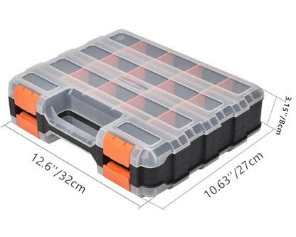 Small Parts Organizer with Removable Dividers, 34 Compartments Double-Sided Storage Box for Hardware, Screws, Nuts & Bolts, Nails, Craft Beads, Jewelry Making - Clear Stackable DIY Tool Organizer Case