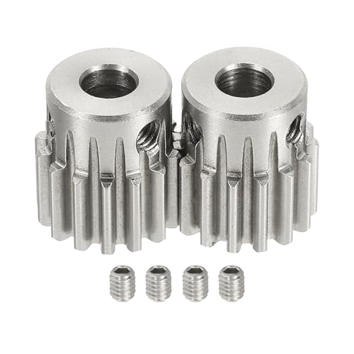 uxcell 2Pcs 1 Mod 15T Spur Gear 6mm Bore, 304 Stainless Steel Pinion Gear, 20°Pressure Angle, for Spur Rack and RC Model Car or Motor DIY(14mm) - size: 1 Mod 15T, 6mm x 14mm