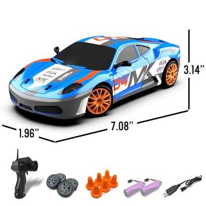 RACENT 1:24 Scale RC Drift Car, 10MPH 4WD Remote Control Car with LED Light, Racing and Drifting Wheels, 2 Rechargeable Batteries, Perfect Toy for Boys, Girls, Kids (Blue) - color: Blue, size: 1:24 Scale