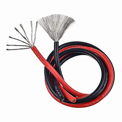 BOJACK 10 Gauge Silicone Wire 10 feet red and 10 feet Black Flexible 10 AWG Stranded Copper Wire(Pack of 1 Pair) - size: 10 AWG silicone wire 10ft red and 10ft black