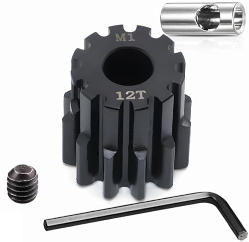 Steel Mod1 5mm Pinion Gear 1PCS, 11-28T M1 Pinion Gear Metal Hardened Steel Fit 5mm RC Motor Shaft with 3.175mm Coupler Compatible with 1/5 1/6 1/8 1/10 1/14 RC Brushless Brush Motor (12T) - size: 12T