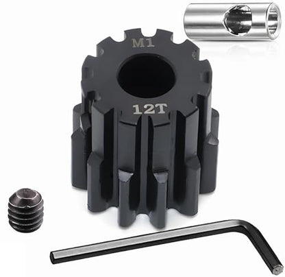 Steel Mod1 5mm Pinion Gear 1PCS, 11-28T M1 Pinion Gear Metal Hardened Steel Fit 5mm RC Motor Shaft with 3.175mm Coupler Compatible with 1/5 1/6 1/8 1/10 1/14 RC Brushless Brush Motor (12T) - size: 12T