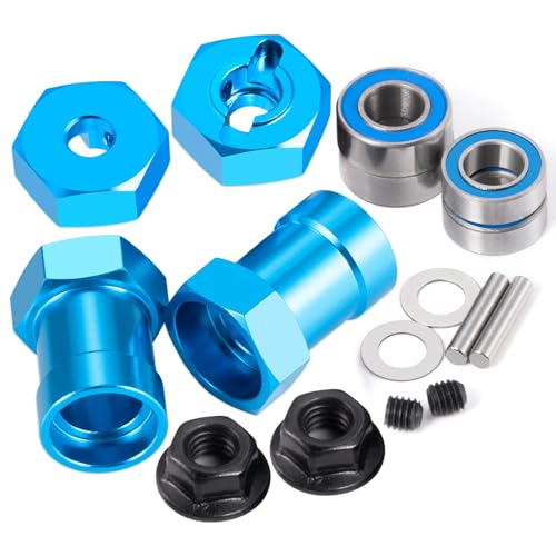 Aluminum Alloy Wheel Hex Hubs Adapter 12mm RC Hex Combiner, Blue | With Bearing, For 1/10 Tamiya DT03T RC Car, Upgrade Accessories - color: Blue