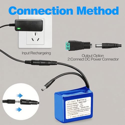 12V 6000mAh Lithium Ion Battery Pack with 2A Fast Charger, DC5521 Output for Security Cameras, CCTV Systems, LED Strips, Routers, Radios, Telescopes, DIY Projects, 6Ah Rechargeable 12-Volt Battery