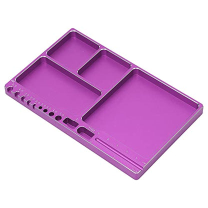 Drfeify RC Repair Screw Tray, Portable Aluminium Alloy Magnetic Parts Tray with Pad for RC Repair (Purple - color: Purple