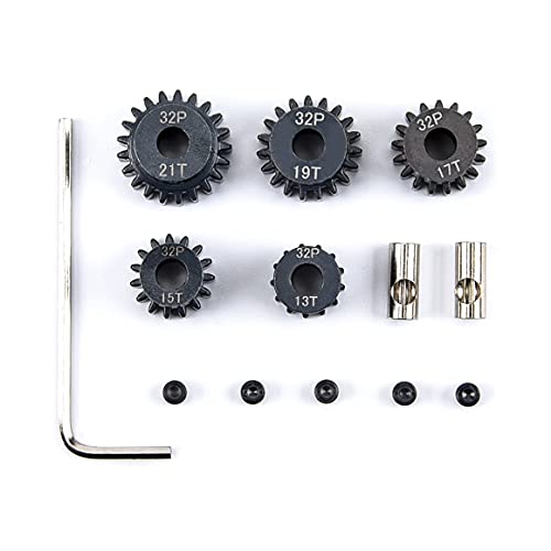 RC Pinion Gear 32P 5mm Hardened Metal Pinion Motor Gear Set | 13T 15T 17T 19T 21T with 3.175mm Coupler for 1/8 RC Car