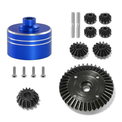 RC Aluminum Differential Shell Cover with Steel Drive Gear Set Upgraded Parts Compatible with Tamiya TT02 TT02B XV02 1/10 On Road Touring Rally Racing Drift Car Upgrade Parts (Blue)