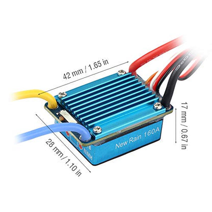 3S 160A Waterproof Brushed ESC with 5V 1A BEC T Plug, Electronic Speed Controller for 1/12 1/10 1/8 RC Car Auto Throttle Calibration Multiple Protections