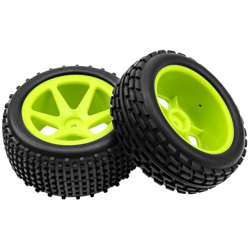 4Pcs HIRCQOO OD 88mm/3.46" Front Rear Rubber Tire Tyre & Plastic Wheel Rims 12mm Hex Compatible with Redcat Shockwave HPI HSP ExceedRC Kyosho 1/10 Scale Off Road Buggy (Green) - color: Green