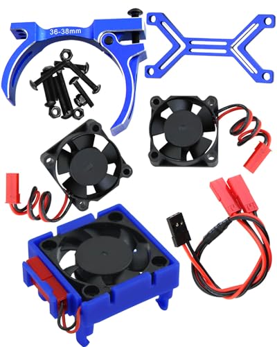 Upgrades for 1/10 Slash/Stampede/Bandit 2WD 4WD,Aluminum 3660 540 550 Motor Cooling Fan with 36-38mm Adjustable Mount & VXL-3s ESC Cooling Fan High Velocity Fan Heatsink Set,Navy Blue - color: Navy Blue/for Slash