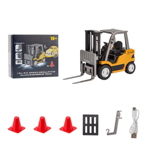 1/64 Scale Mini RC Forklift Truck, 2.4GHz Fully Functional Remote Control Truck Model with Wireless Controller, Cargo Hook, Forks and Pallet, RC Vehicle Toy for Adults - color: Yellow/Basic Version