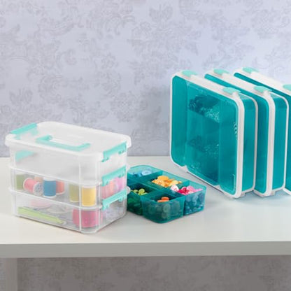 Sterilite 6 Pack Plastic Storage Box Container, 3 Layer, Stack and Carry, Clear/Blue - size: 6 Pack