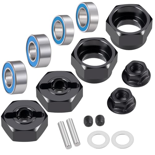 RC Car 1/10 Aluminum Alloy Wheel Hub Hex Adapter 12mm Combiner Wheel Extension Hex Drive Hub Adapter with Bearing Kit for Tamiya DT02 1/10 RC Car Upgrade Parts (Black) - color: Black