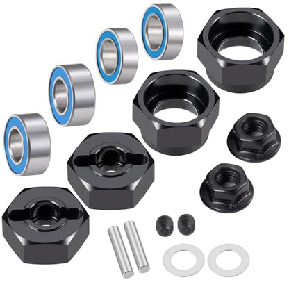 RC Car 1/10 Aluminum Alloy Wheel Hub Hex Adapter 12mm Combiner Wheel Extension Hex Drive Hub Adapter with Bearing Kit for Tamiya DT02 1/10 RC Car Upgrade Parts (Black) - color: Black