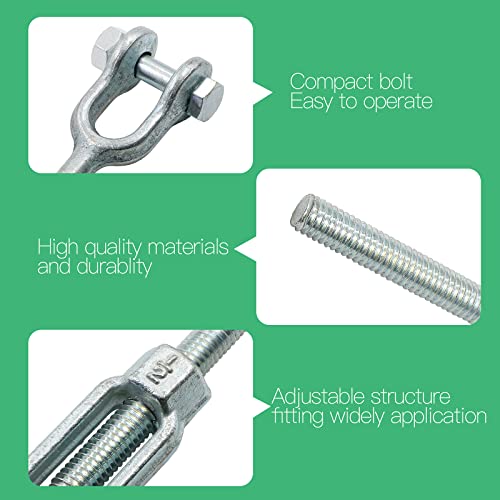 1/2" Jaw Jaw Turnbuckle Galvanized Jaw and Jaw Turnbuckle, Jaw Jaw Closed Body Marine Turnbuckle Jaw, 3500lbs Working Load Limit, Durable for Wire Rope Cable (1/2" x 9") - style: Jaw & Jaw-1/2 x 9