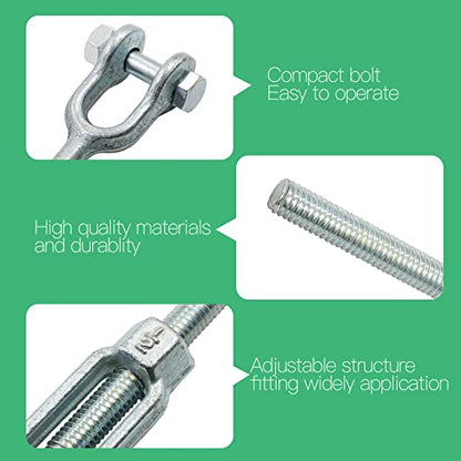 1/2" Jaw Jaw Turnbuckle Galvanized Jaw and Jaw Turnbuckle, Jaw Jaw Closed Body Marine Turnbuckle Jaw, 3500lbs Working Load Limit, Durable for Wire Rope Cable (1/2" x 9") - style: Jaw & Jaw-1/2 x 9