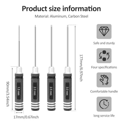 4pcs Hex Screw Driver Set 1.5mm 2.0mm 2.5mm 3.0mm Allen Wrench Keys Screwdriver Kit RC Repair Tools Kit for TRX4M SCX24 FCX18 Precise Model Airplane Screwdriver Set