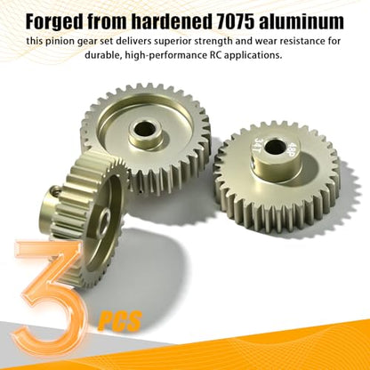 3PCS 48P Pinion Gear Set 7075 Aluminum Alloy 3.175mm Shaft 34T 35T 36T with Screws & Hex for 1/10 RC Arrma Traxxas HPI Sakura Losi Axial SCX10 Tamiya Monster Truck Buggy Motor Gears Upgrade - size: 34 35 36T