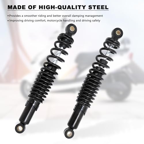 Minho Dual Rear Shock Absorbers with Adjustable Spring Preload in Heavy Iron Material Compatible with Chinese GY6 4-Stroke Engine Taotao ATV Go Kart,Black Color,310MM Length - size: 310mm