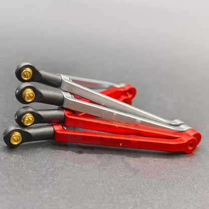 Front Upper Control Arm Bar Rod Links Assembly Replacement Metal Upper Connecting Rods Compatible for FMS FCX18 LC80 1/10 RC Crawler Car Upgrades Parts (RED) - color: Red