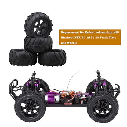 lovermusic 4PCS 1/16 RC Crawler Truck Off Roader Rubber Tires and Rims, 3.35x1.65inch Rock Climbing Tires