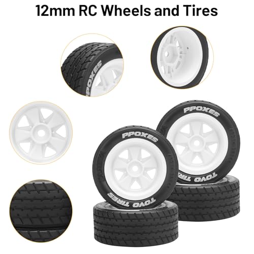 1/14 RC Car Tires and Wheels, daitoku 12mm Hex RC On-Road Drift Tires for Tamiya M08/05/06 MF-01X - Style A (White) - style: Style A