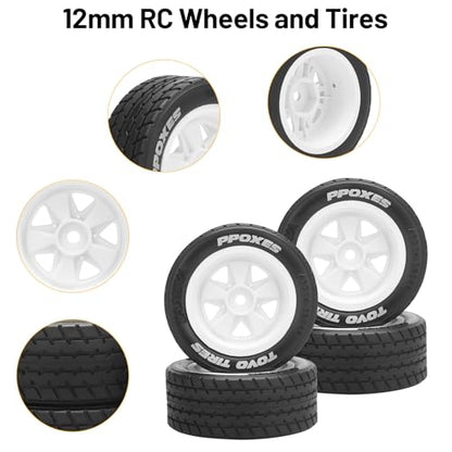 1/14 RC Car Tires and Wheels, daitoku 12mm Hex RC On-Road Drift Tires for Tamiya M08/05/06 MF-01X - Style A (White) - style: Style A