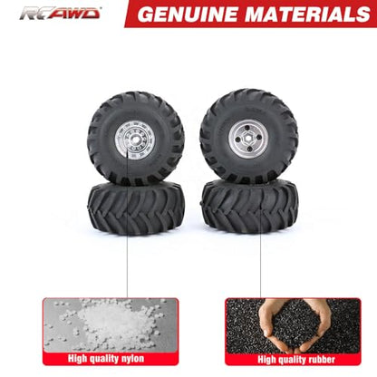 RCAWD 71.6g*4pcs SCX24 & FCX24 Brass Weighted & Bigger Wheels & Tires 1.0 Beadlock Upgrades, 68 * 33mm, 7mm Hex Adapter Parts 1/24 RC Crawlers Silver
