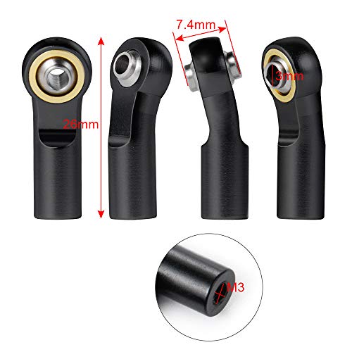 QUE-T 20pcs/Set M3 Link Tie Rod End Metal Ball Joint Head for 1/10 RC Crawler Car Boat (Black) - color: Black