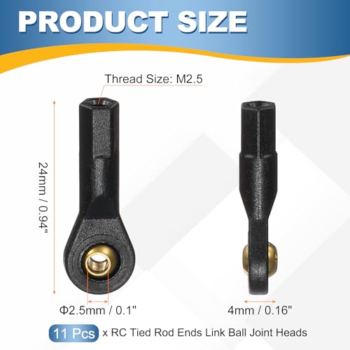 MECCANIXITY M2.5xL24mm RC Plastic Tied Rod Ends Link Ball Joint Head Kit Ball Head Link Joints Steering Linkage Upgrade Accessories for RC Crawler Car Pack of 11, Black - size: M2.5xL24mm