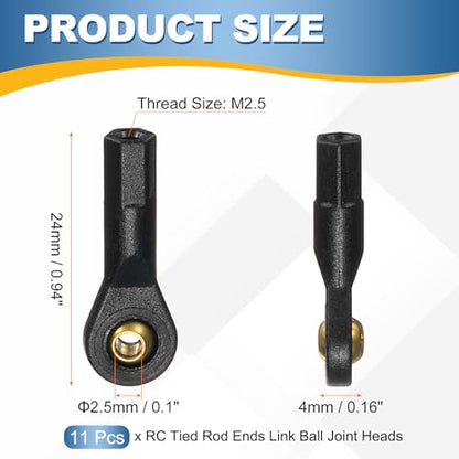 MECCANIXITY M2.5xL24mm RC Plastic Tied Rod Ends Link Ball Joint Head Kit Ball Head Link Joints Steering Linkage Upgrade Accessories for RC Crawler Car Pack of 11, Black - size: M2.5xL24mm