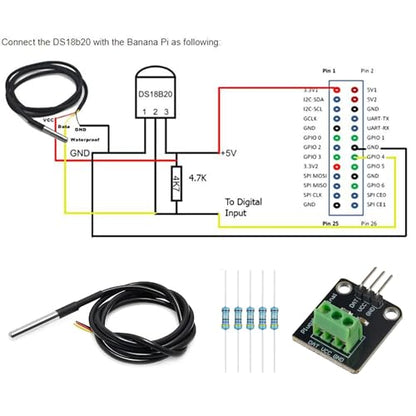 DS18B20 Temperature Sensor Module Kit with High-Accuracy Waterproof for Arduino Raspberry Pi DIY and Other Experiments