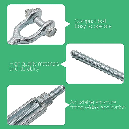 1/2" Jaw Jaw Turnbuckle Galvanized Jaw and Jaw Turnbuckle, Jaw Jaw Closed Body Marine Turnbuckle Jaw, 3500lbs Working Load Limit, Durable for Wire Rope Cable (1/2" x 12") - style: Jaw & Jaw-1/2 x 12
