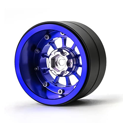Treal Aluminium 2.2 Beadlock Wheels Rims(2) pcs Fit RC Crawler Mud Truck 2.2 Tires (Blue) - color: Blue