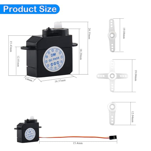 DM-S0020 2.1g RC Micro Servo 180 Degree Mini servo with JR Connector 4.8V-6V for RC Hobby Parts (Pack of 2)