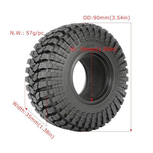 RC Car Tires,WONFAST 4PCS 1.55 inch Mud Wheel Tyre Terrain Crawler Rubber Tires Foam Insert for 1:10 RC Crawler Car for Axial 90069 TF2 D90 CC01 LC70 Tamiya MST JIMNY UTB18(90MM-A) - color: 90mm-a