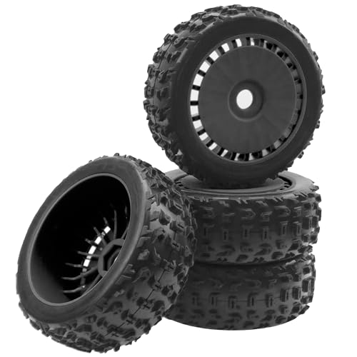 ShareGoo OD 4.64" 1/8 RC Buggy Rubber Tires w/Plastic Wheel Rims 17mm Hex Compatible with Arrma 1/8 Typhon 6S 3S BLX Talion 6S BLX Redcat Team Losi HPI HSP Kyosho MP10 1/8 Off-Road RC Buggy (Black) - color: Black